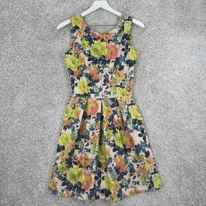 Closet London Women's Multicolor Floral V-back Pleated Summer Dress Size 8 8882